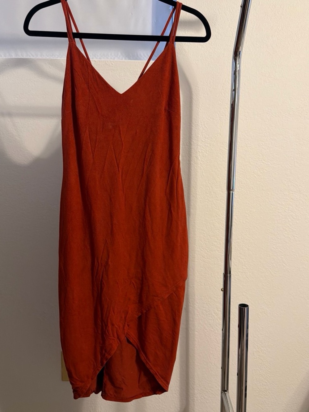 Rust Red Slip Midi Dress with V-Neck